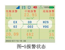 便攜式六合一氣體檢測儀報警狀態(tài)